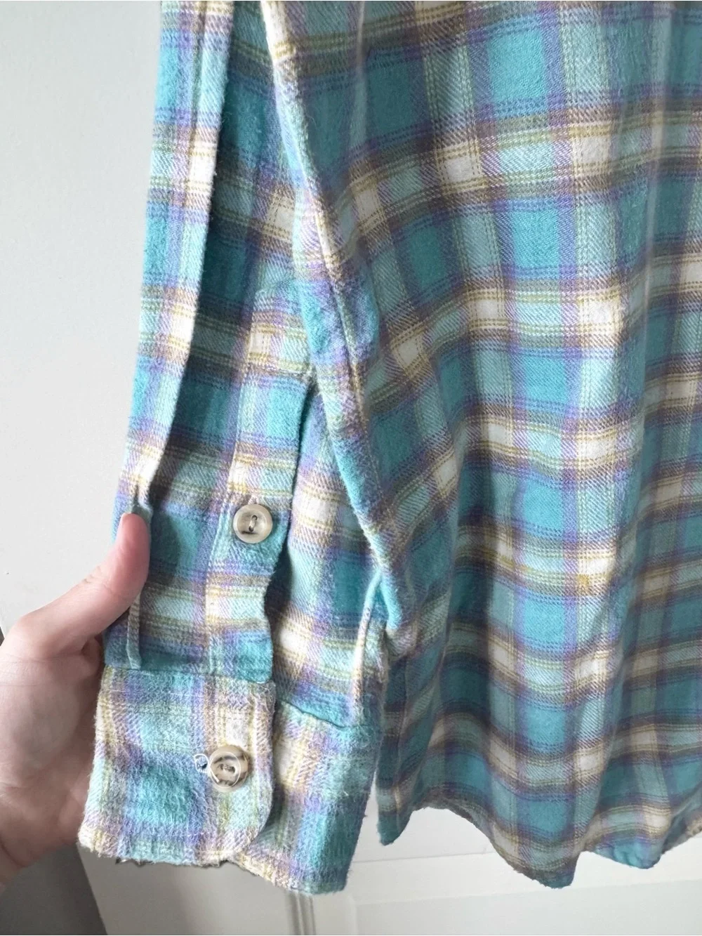 Vintage Honors Plus Size 100% Cotton Plaid Flannel Shirt 1X Teal Purple Cottagec